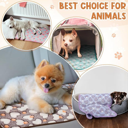 Tatuo 4 Pack Fleece Dog Blankets for Puppy Cats Multi-Size Sleep Mat for Pet Guinea Pig Soft Washable Crate Bed Puppy Teething Toys Print Pattern Warm Blanket Indoor(Pastel Color,24 x 16 Inch,Heart)