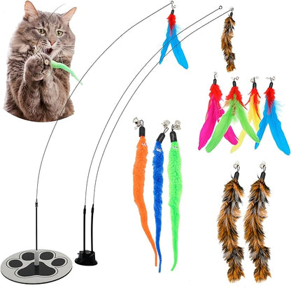 Suction Cup Cat Toys for Indoor Cats Interactive Suction Cup Cat Wand Toy Feather Teaser for Indoor Cats & Kittens Multi Surface Base for Hands Free Play