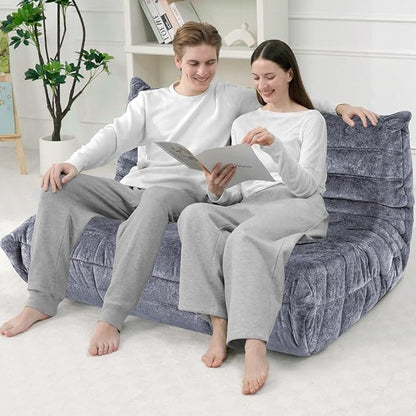 HABUTWAY Bean Bag Chair, Giant Bean Bag Chairs for Adults, Loveseat Fireside Chair, 2 Seater Lazy Bean Bag Sofa Memory Foam Couch for Living Room, Bedroom, Office (Grey)