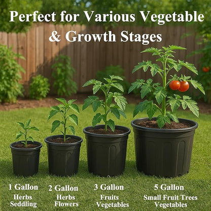 100 Pack 1 Gallon Flexible Plant Nursery Pots Plastic Seedling Starting Pots with Drainage Holes Soft Flower Pots Plant Container with Plant Labels, Black