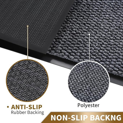Yimobra Doormat Outdoor Indoor Entrance 36 x 17, All-Season All-Weather Front Door Mat, 100% Waterproof Welcome Matt for Floor Garage Outside Entry, Stain and Fade Resistant,Gray White