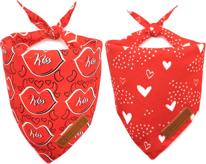 Realeaf Valentine's Day Dog Bandanas 2 Pack, Reversible Heart Dog Scarf for Boy and Girl, Premium Durable Fabric, Holiday Love Bandana for Medium and Large Dogs Pets (Large)