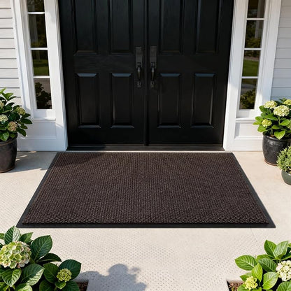 Yimobra Doormat Outdoor Indoor Entrance 47 x 32, All-Season All-Weather Front Door Mat, 100% Waterproof Welcome Matt for Floor Garage Outside Entry, Stain and Fade Resistant, Black Coffee