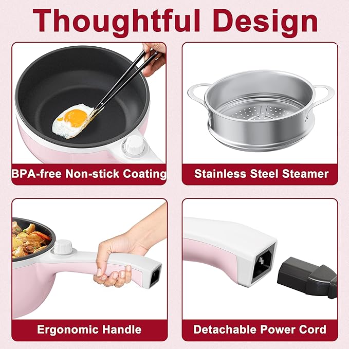 Dezin Hot Pot Electric with Steamer Upgraded, Non-Stick Sauté Pan, Rapid