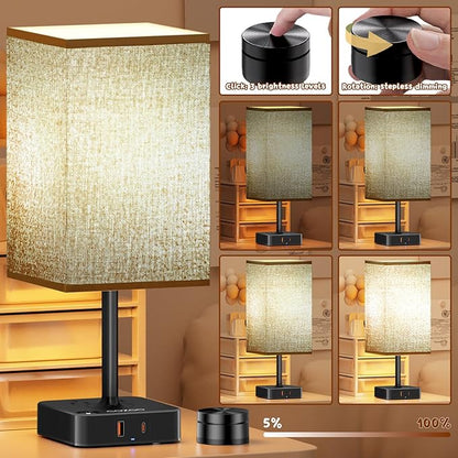 cozoo Bedroom Table Lamp with Remote Operation Control,Dimmable Bedside Table Desk Lamps with USB C+A Charging Ports 2 AC Outlets (Brown + Remote)