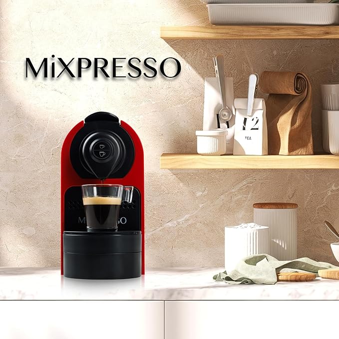 Mixpresso Red Espresso Coffee Machine – Compact 1400W Single Serve Coffee Maker