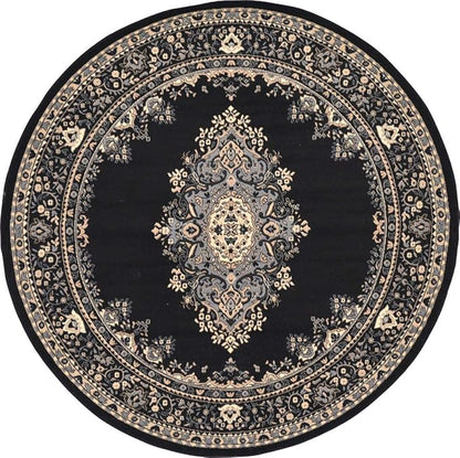 Unique Loom Reza Collection Traditional Persian Style Area Rug, 8' 0" x 8' 0", Black/Beige