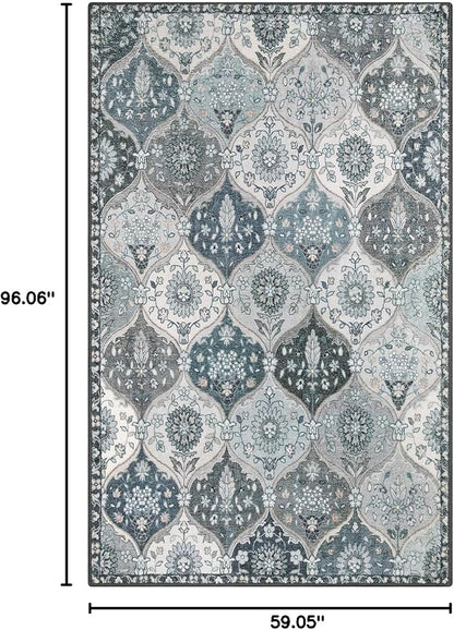 Lahome Moroccan Washable Living Room Rug, 5x8 Rugs for Bedroom Dining Room, Soft Non-Slip Non Shedding Boho Distressed Throw Carpet for Nursery Office, Blue
