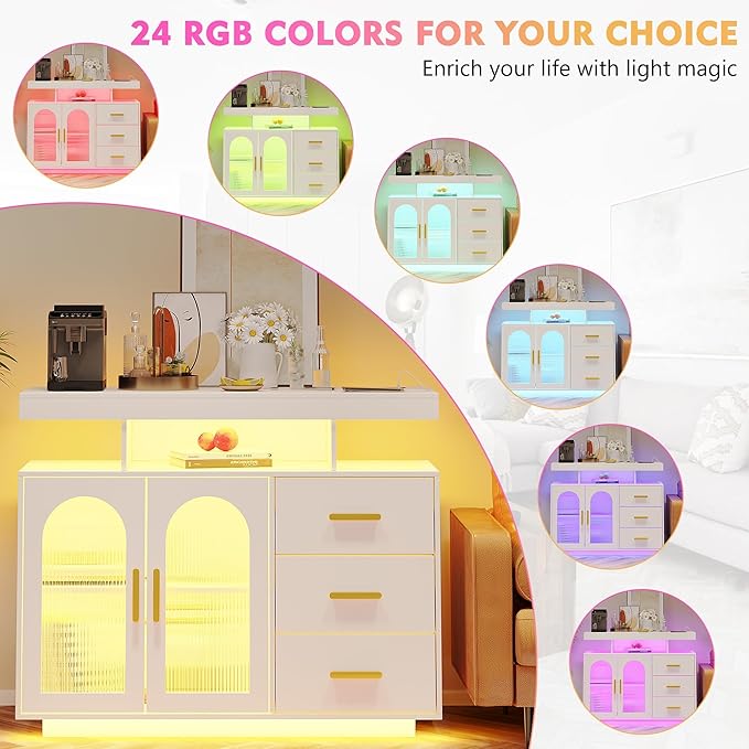 40" LED Buffet Cabinet with Charging Station, Auto Sensor Kitchen Storage