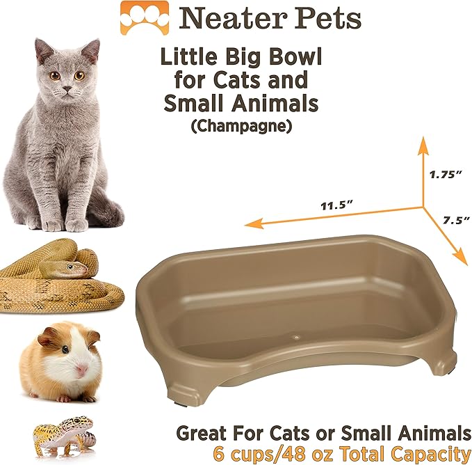 Neater Pet Brands Large Capacity Cat Bowls, Water Bowl for Cats, Reptiles, Chickens, Birds, & Small Animals, Cat Food Bowl (6 Cups), Indoor or Outdoor Water Trough & Feeder, Champagne