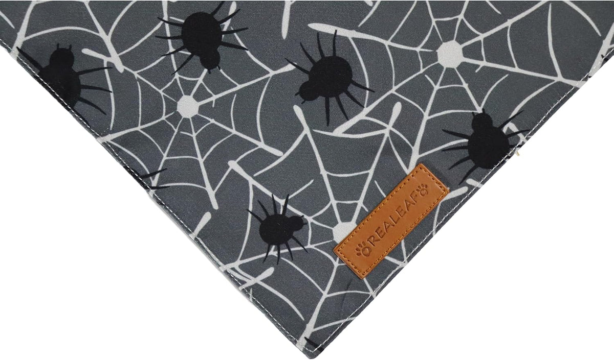 Realeaf Halloween Dog Bandanas 2 Pack, Spider Web Ghosts Bibs, Triangle Reversible Fall Pet Scarf, Premium Durable Fabric, Adjustable Fit (Halloween, Large)