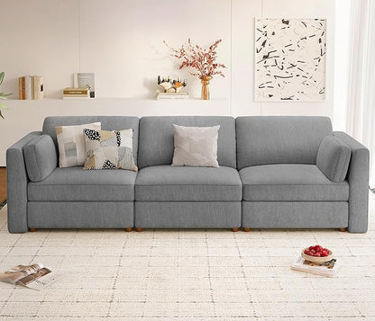 CUGOAO 118'' Modular Sectional Sofa, Oversized, Sectional Couch, Deep Seat Chenille Cloud Couch Sofa, Removable Cover, Mordern Upholstered Couches for Living Room, Apartment, Office, Grey