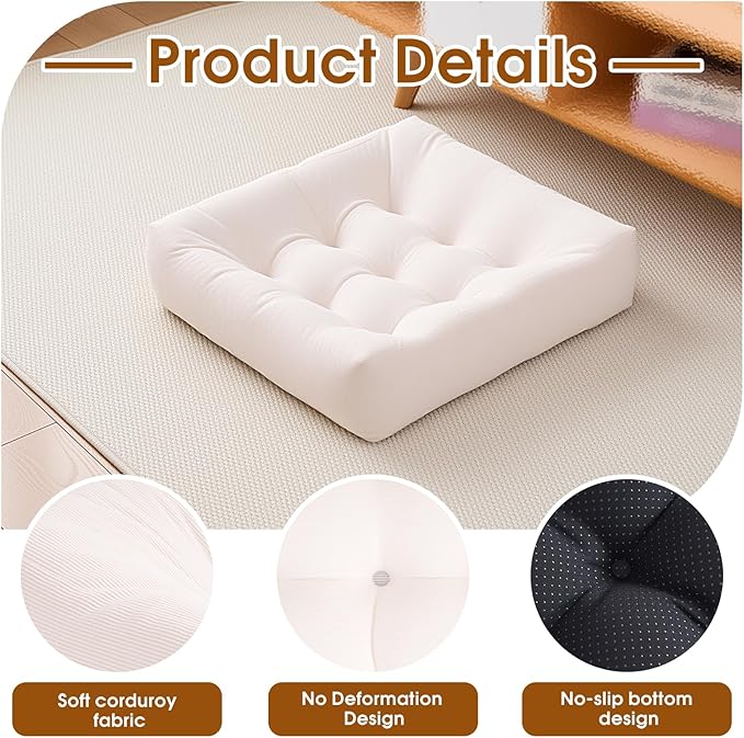 Tikuns Floor Pillow, Large Cushions (4, Beige, 22x22x6 Inch)