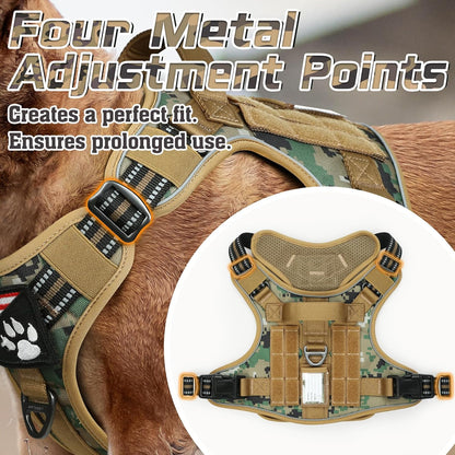 rabbitgoo Tactical Dog Harness Medium Sized Dog, No Pull Military Service Vest with Handle & Molle, Easy Control for Training Walking, Adjustable Reflective Straps, Brown camo, M