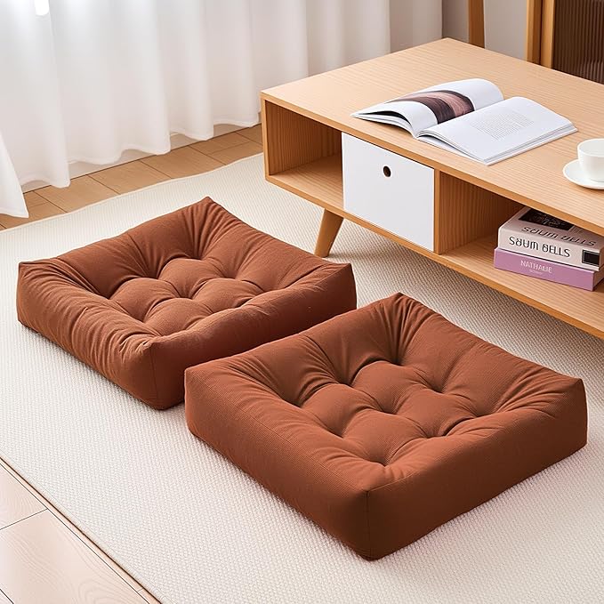 Tikuns 2Pcs Floor Pillows for Adults, 22x22 Inch Meditation Cushions, Large Square Sitting Cushion Living Room Memory Foam Pillow for Sitting (2, Navy, 22x22x4 Inch)