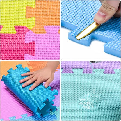 qqpp EVA Rubber 18 Tiles Interlocking Puzzle Foam Floor Mats - Baby Play Mat for Playing | Exercise Mat for Home Workout. White, Green, Gray. QC-AHLb18N