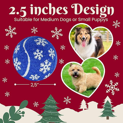 Christmas Dog Balls, 12 Pack 2.5'' Squeaky Tennis Balls for Dogs | Gift for Puppy Birthday & Christmas Decoration, Come with Mesh Bag, Small Medium Large Breeds