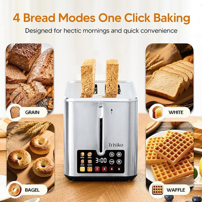 Trisiko® Touch Screen Toaster 2 Slice, Stainless Steel Smart Toaster