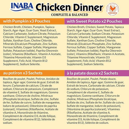 INABA Chicken Dinner for Dogs, Soft Pate Wet Dog Food, Complete & Balanced, 2.4 oz. Pouch, 15 Pouches, Pumpkin & Sweet Potato Variety