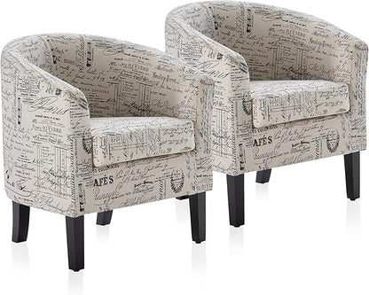 BELLEZE Accent Barrel Chair Set of 2, Linen Round Chair Club Tub Sofa Corner Chair with Flared Legs and Cozy Soft Padding for Living Room Bedroom Waiting Room - Black & Beige
