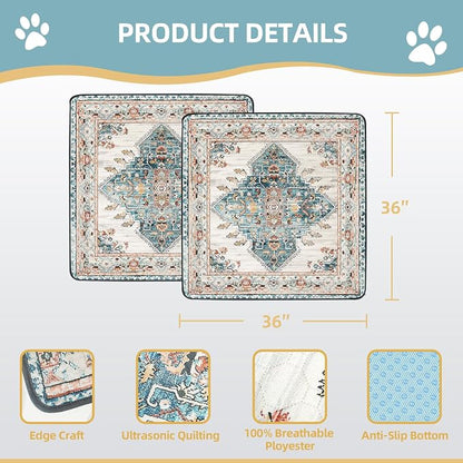 SCLOSE Washable Pee Pad for Dogs 2 Pack, 36" x 36" Reusable Puppy Pads Waterproof Dog Rugs, Super Absorbent, Leakproof, Dog Crate Pad, Playpen Mat, Whelping Pads, Blue Medallion