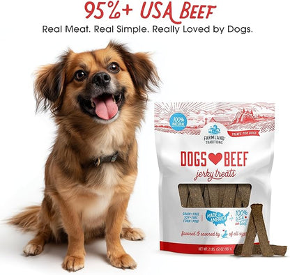 Farmland Traditions Dogs Love Beef Jerky Dog Treats, All Natural, Grain-Free, High Protein Training Treats, 2 Pound Bag