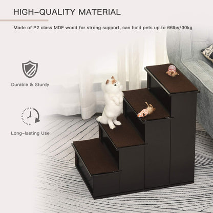 PawHut Pet Stairs, Small Pet Steps with Cushioned Removable Covering for Dogs and Cats Up to 22 lbs, Brown