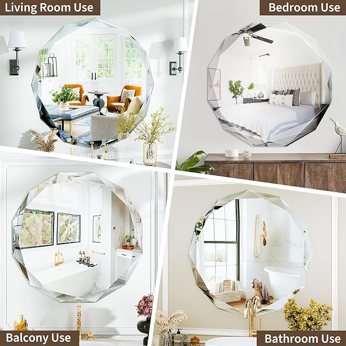 Suidia Bathroom Mirror, Frameless Bathroom Mirror