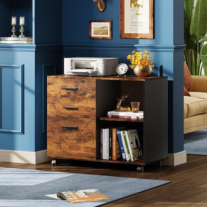 DEVAISE 3 Drawer Mobile File Cabinet, Wood Lateral Filing Cabinet, Printer Stand