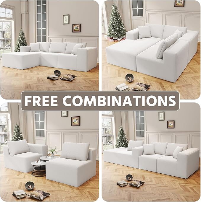 Cloud Sectional Couch with L-Shape Chaise,4 Seat Modern Modular Sofa with Deep Seat (White, 108"+Left Facing Chaise)