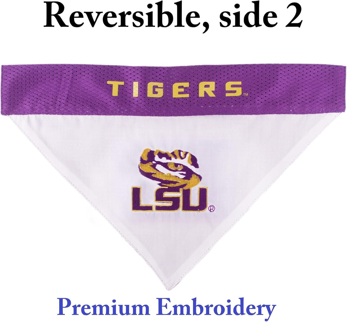 Pets First Collegiate Pet Accessories, Reversible Bandana, LSU Tigers, Large/X-Large