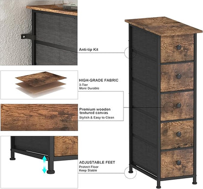 GiftGo Narrow Dresser Vertical Slim Dresser Chest of Drawers Skinny Storage
