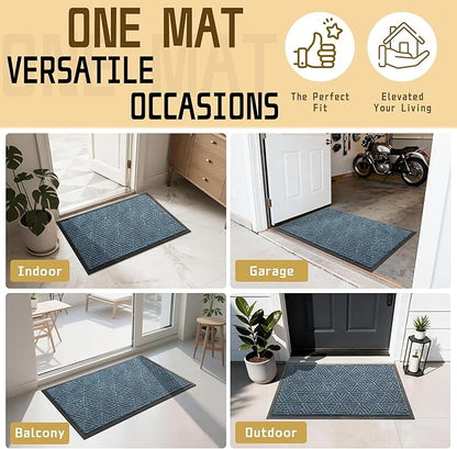 Yimobra Outdoor Mats for Front Door 29.5x17, Stops Mud & Dirt at Entrance, Fits Garage & Patio, All-Weather Waterproof Non Slip Outdoor Indoor Welcome Mat, Mix Blue
