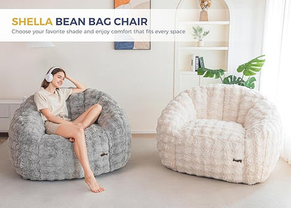 MAXYOYO Giant Bean Bag Chair for Adults, Stuffed Shell-Shaped Large Bean Bag Couch, Cozy Living Room Chair with Filler, Floor Sofa Lazy Sofa for Bedroom Living Room, Beige