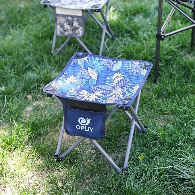 Opliy Camping Stool, Folding Small Chair Portable Camp Stool for Camping Fishing Hiking Gardening and Beach, Camping Seat with Carry Bag (Blue-Leaf)