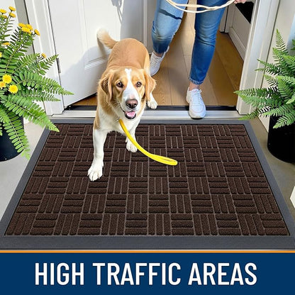 OLANLY Front Door Mat Outside Entrance 47x23, Absorbent, Heavy Duty Sturdy Natural Rubber Doormat Indoor Outdoor, Stain and Fade Resistant, Non-Slip Backing Low Profile Floor Mat for Entryway, Brown