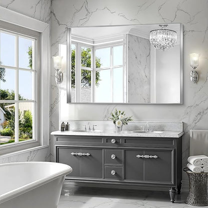 CIRCUMI Silver Bathroom Mirror, Brushed Finish, Tempered Glass, Large Mirror
