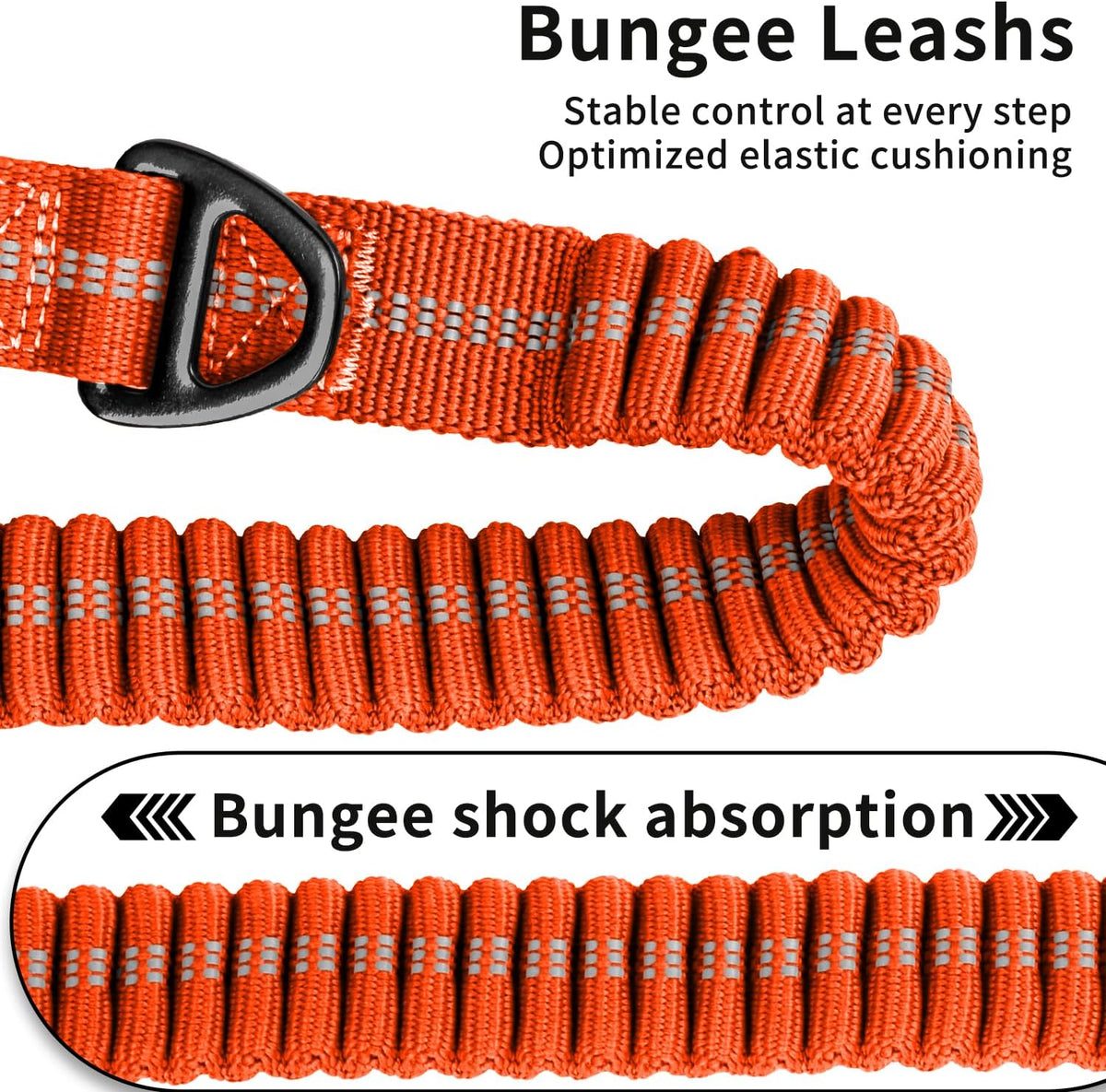 Heavy Duty Tactical Dog Leash, 4-6FT Shock Absorbing Bungee Leash with 2 Padded Handles, Metal Carabiner Clip, Car Seatbelt, Reflective leashes for Large Breed Dogs Medium Dog (Orange)