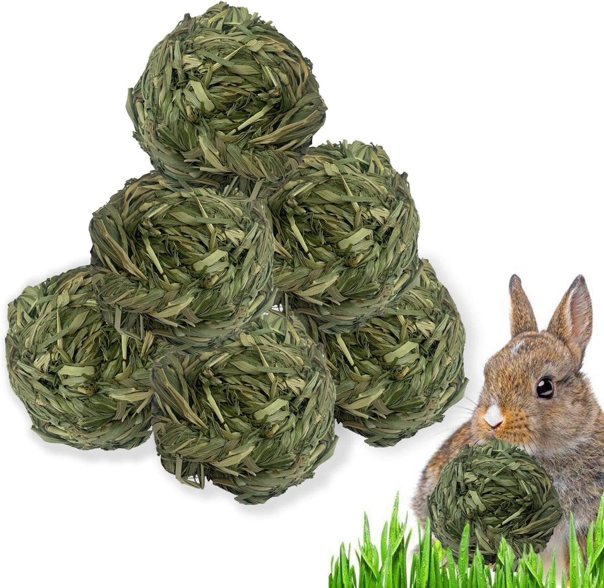 6 Pcs Bunny Timothy Grass Ball Natural Chew Toy Woven Chewing Toys Rabbit Molar Small Animals Teeth Grinding Suitable for Hamster Totoro Gerbils Guinea Pig Squirrel
