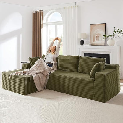 104 Inch Cloud Sectional Couch with L-Shape Chaise,Modern Upholstered Couches with Deep Seat,Corduroy Sponge Compressed Sofa for Living Room,No Assembly Required (Green)