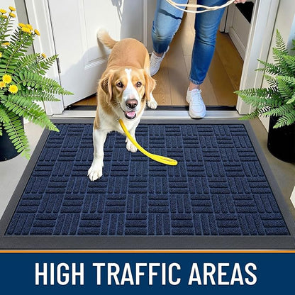 OLANLY Front Door Mat Outside Entrance 71x23, Absorbent, Heavy Duty Sturdy Natural Rubber Doormat Indoor Outdoor, Non-Slip, Stain and Fade Resistant, Low Profile Floor Mat for Entryway, Navy Blue