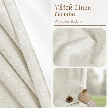 LAMIT 100% Blackout Short Linen Curtains