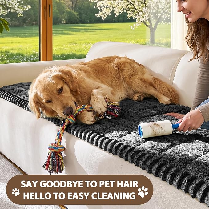FUANGUI Waterproof Couch Cover Sofa Cover for Dogs and Pets Sofa Protector | Non-Slip Washable Fuzzy Soft Cat Bed Sofa Slipcover for 2-3 Cushion Couch Sofa Pet Friendly, Dark Grey, 27.6" x 59.1", 1 pcs