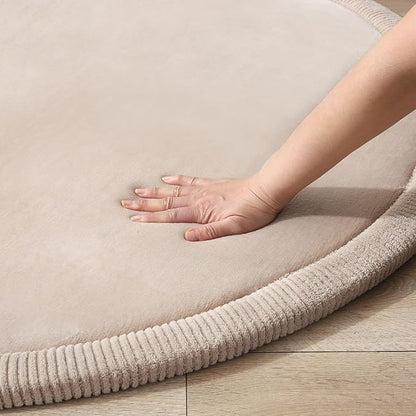 Hakuna Matte CloudSoft Baby Play Mat for Floor Ø 47" Beige – Coral Velvet Memory Foam Rug for Crawling & Cozy Play – Non-Slip, Water-Resistant, Easy-CareTummy Time Mat, Playmat for Playpen