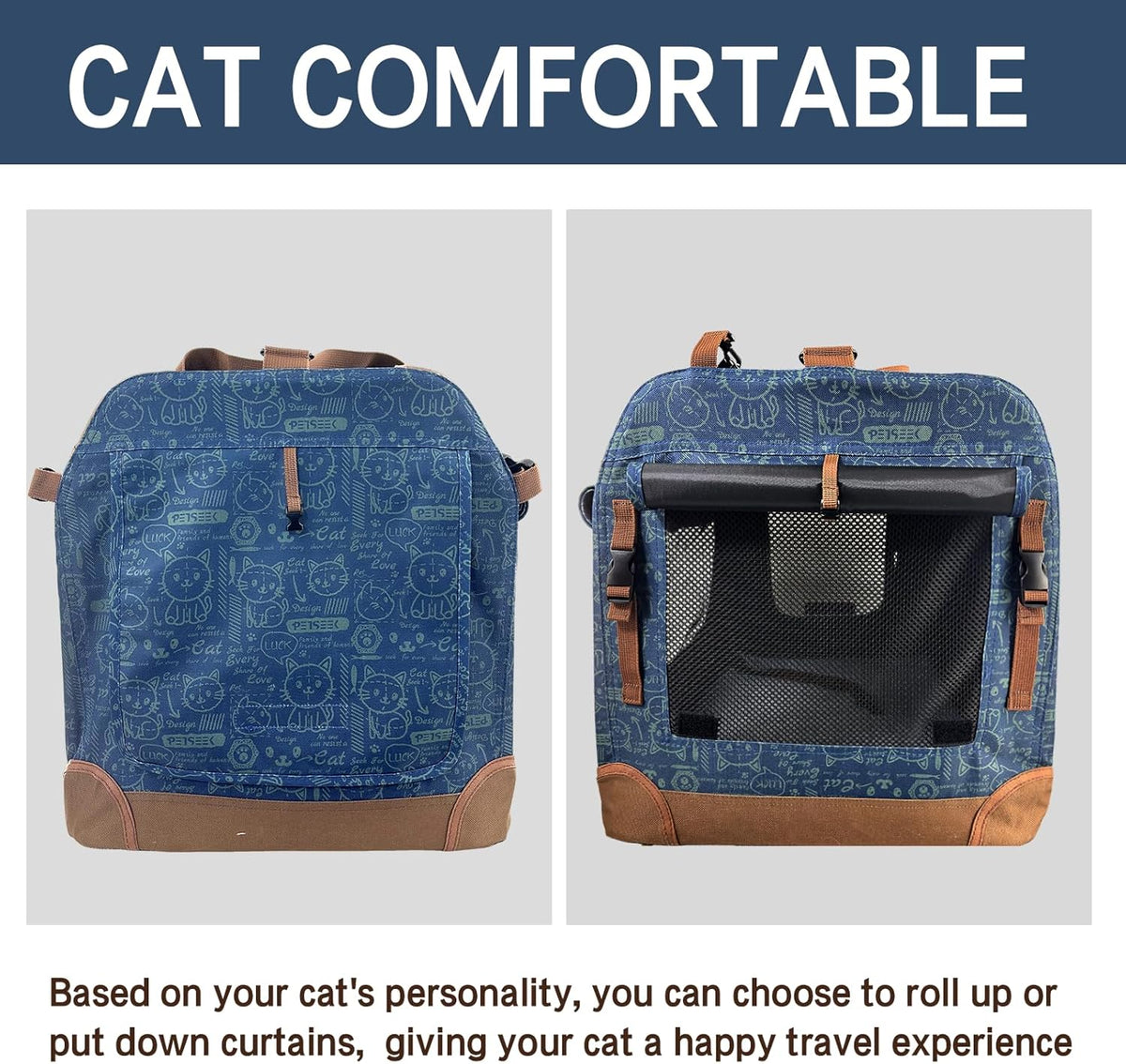 Extra Large Cat Carrier Soft Sided, Portable Small Dog Carrier for 2 Cats, 24"x16.5"x16" Car Travel Folding Comfortable Design, Navy