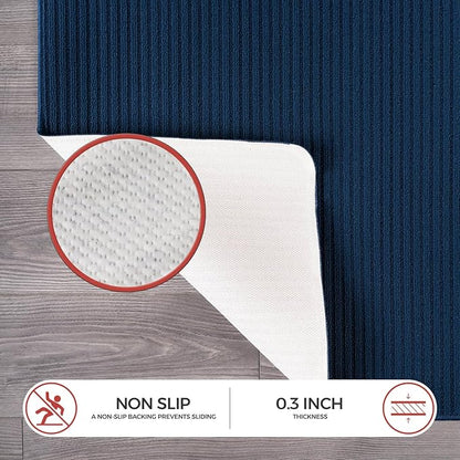 Non Slip Navy Solid Rubber Back Thing Rug for Living Room 4x6 Area Rugs for Kitchen, Rugs for Bedroom, Stain Resistant Easy Cleaning Non Shedding Carpet Navy 4 x 6