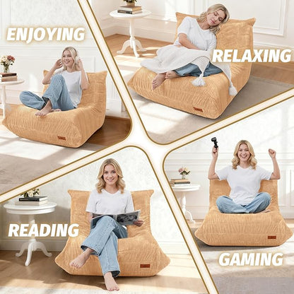 Bean Bag Chair,Giant Beanbag Chairs for Adults,Comfy Large Fireside Chair Lazy Sofa,Corduroy Bean Bag Lounger with Memory Foam Filled,Floor Sofa Couch for Home,Dorm,Living Room (Khaki)