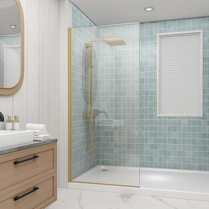 Sunrosa 32"×76" Shower Glass Panel, 8mm Thick Shower Screen, Brushed Gold