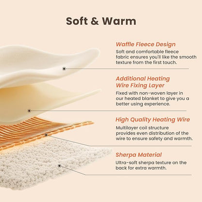 Heated Blanket Electric Blanket Queen Waffle, 84x90 Inches Dual Controllers
