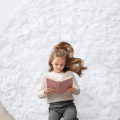 OLANLY White Round Rugs for Bedroom - Machine Washable, 6 ft Circle Area Rugs for Living Room, Soft and Fluffy Shaggy Carpet for Teen Girls and Boys, Nursery Rooms, Dorms, Home Decor Aesthetic